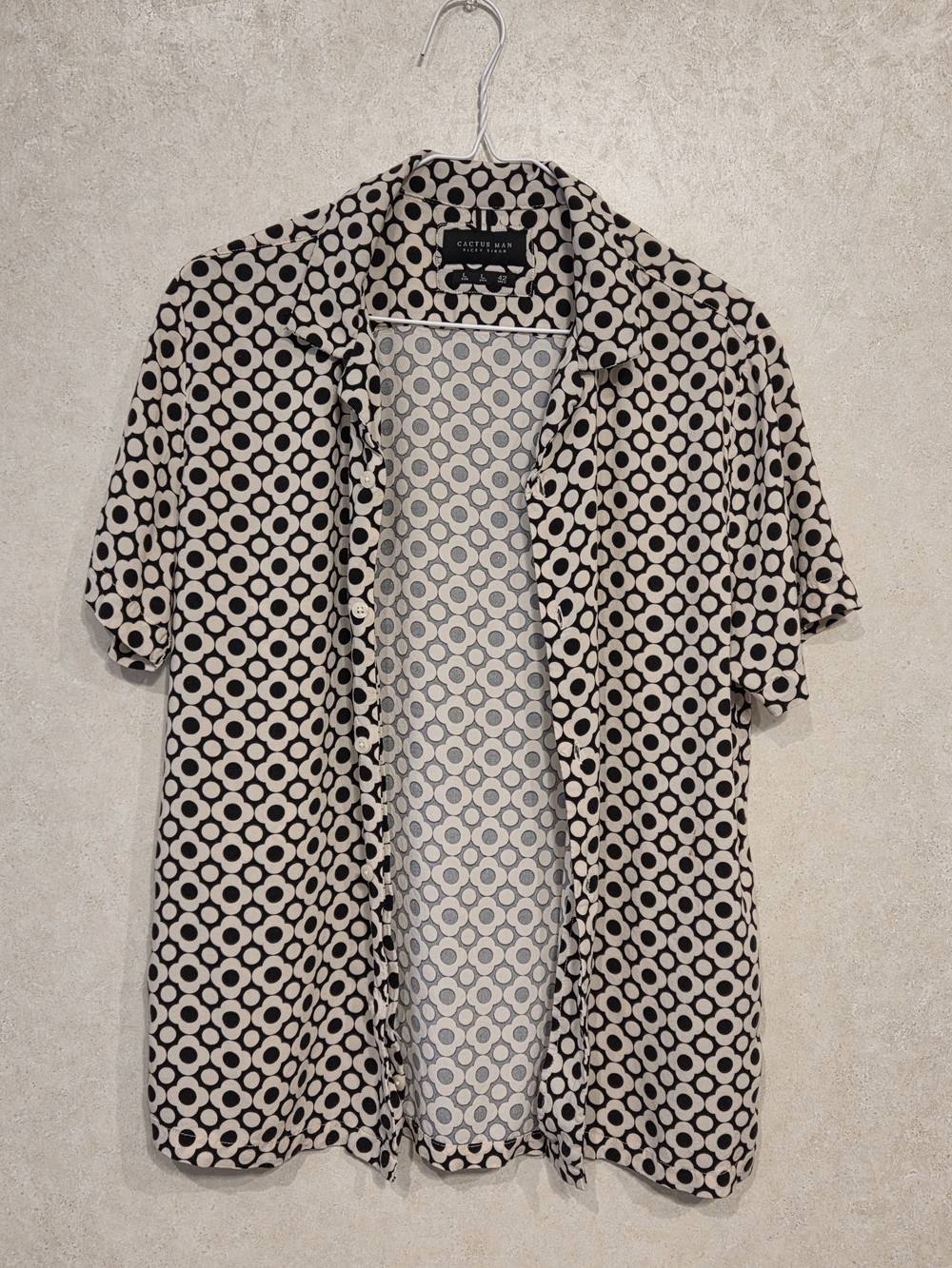 Cactus Man Ricky Sighn Black and Cream Geometric Mens Short Sleeve Button Shirt